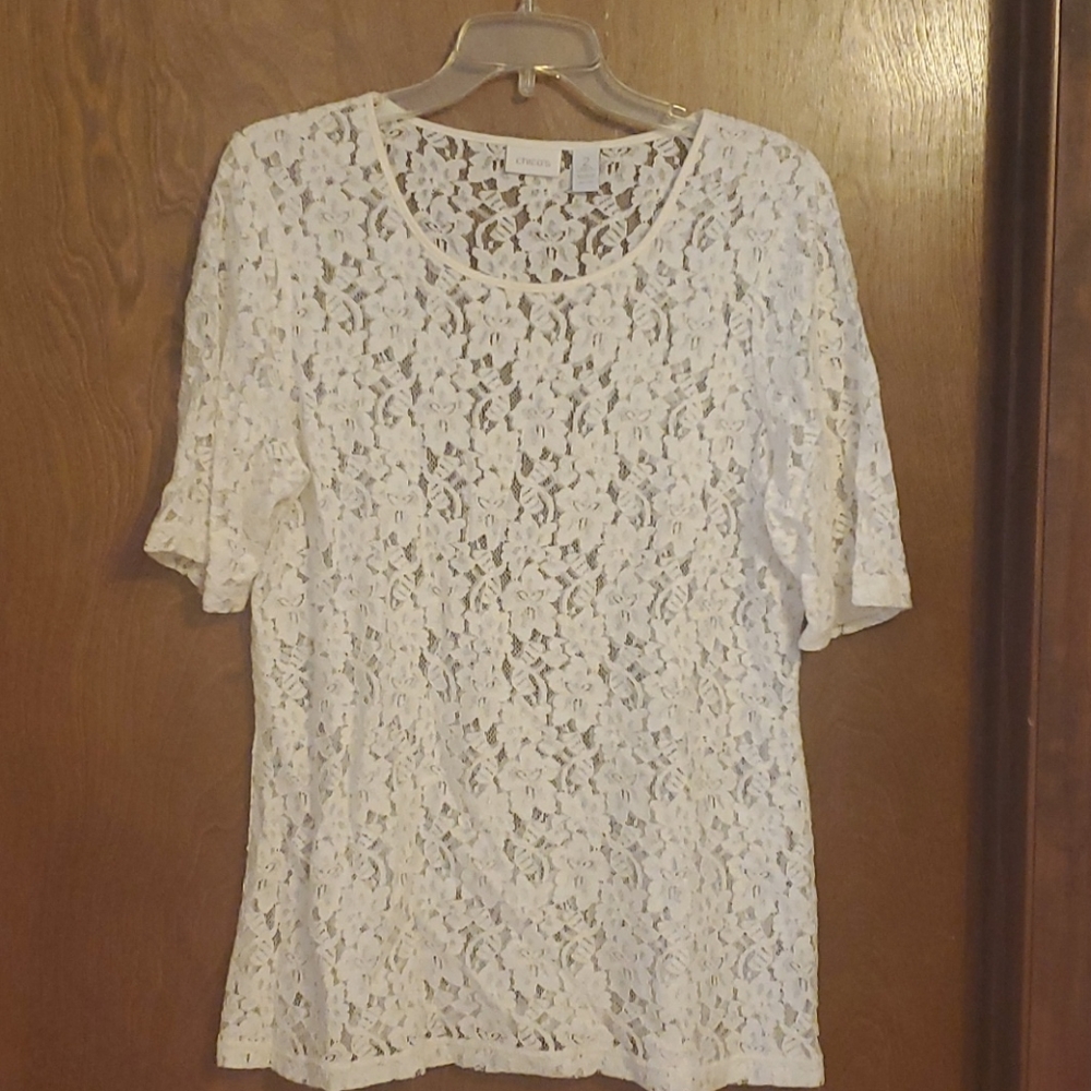 Ivory Short Sleeve Blouse Chico's 2